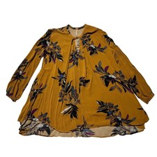 Free People Floral Print Tunic Mini Dress Long Sleeve Mustard XS