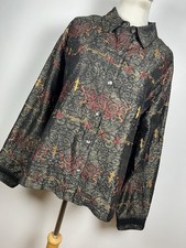 Chico's 2 Size L Large Jacket Silk Black Embroidered Embellished Button Front H1