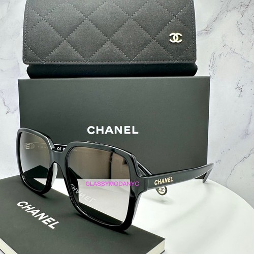 New CHANEL Sunglasses Black Polarized Square Gold Logo Authentic Italy Acetate - Picture 20 of 21