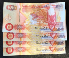 (4)x 2007 Zambia 50 Kwacha CONSECUTIVE SERIAL # s Banknotes Currency Lot UNC!