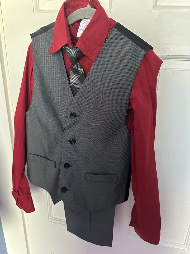 Conjunto de traje formal de 4 piezas Van Heusen para niños, chaleco, pantalones, camisa de vestir con cuello talla 10 Foto 3 de 4