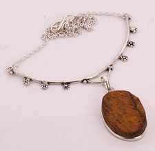 Rough Tiger Eye 925 Silver Plated Handmade Necklace of 16