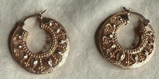 Rose Gold Tone Textured Hoop Earrings Boho Floral Snap Closure