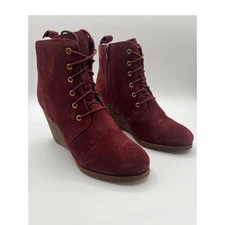 Diba Blake Suede 2.5" Wedge Zip Bootie Burgundy Womens Size 7M