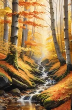 Realistic Landscape Autumn Beech Elegance Canvas Wall Art Picture
