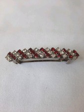 Vintage 1980's Hair Barrette Red and Clear Crystal Rhinestones Silver tone Clasp