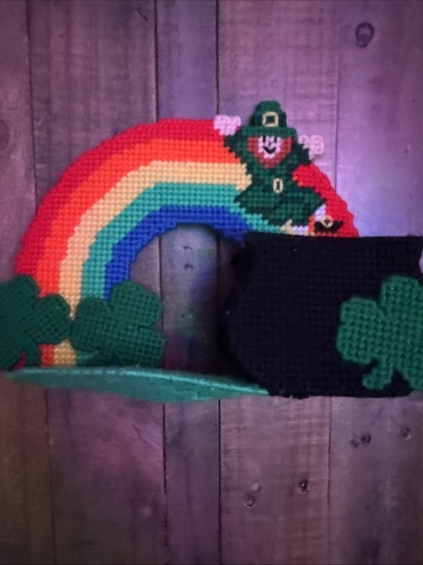 Saint Patrick's Day Leprechaun Hand Made Rainbow Vintage MCM 1980s Tissue Box