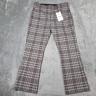 Theory Pants Womens 4 Brown Optical Plaid Wool Blend Kick Flare Office NEW