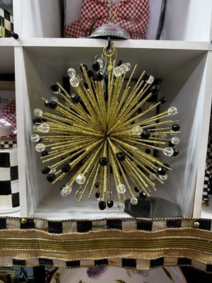 Mackenzie Childs Beaded Large Gold Orb Ornament, New 9  Round Hangs Retired