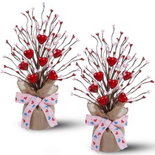 Valentine Tree Pink Red Heart Table Decorations Artificial 14 Inch 2 Pack