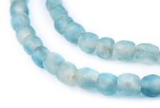 Blue Wave Marine Recycled Glass Beads 7mm Ghana African Sea Glass Round Handmade