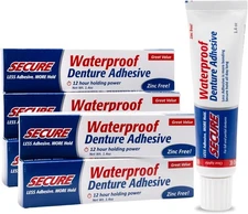 Secure Waterproof Denture Adhesive - Zinc Free - Extra Strong Hold For... 