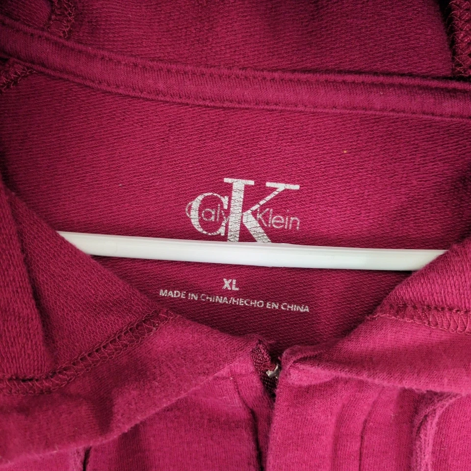 De Colección Y2K Calvin Klein Para Mujer XL Rojo Borgoña 1/4 Cremallera Pullover Sudadera con Capucha Suave Deportiva Foto 2 de 4