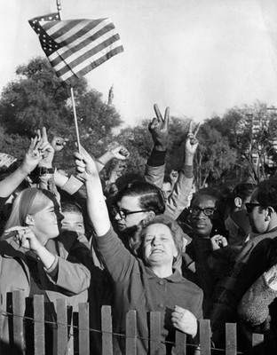 Viola Woods Boston waved an American flag shouted Hooray Pres- Boston Old Photo