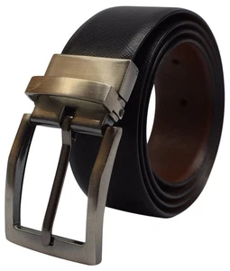 Ceinture en cuir réversible pour hommes 1.4" Grand Noir & Boucle rotative brune Classic St