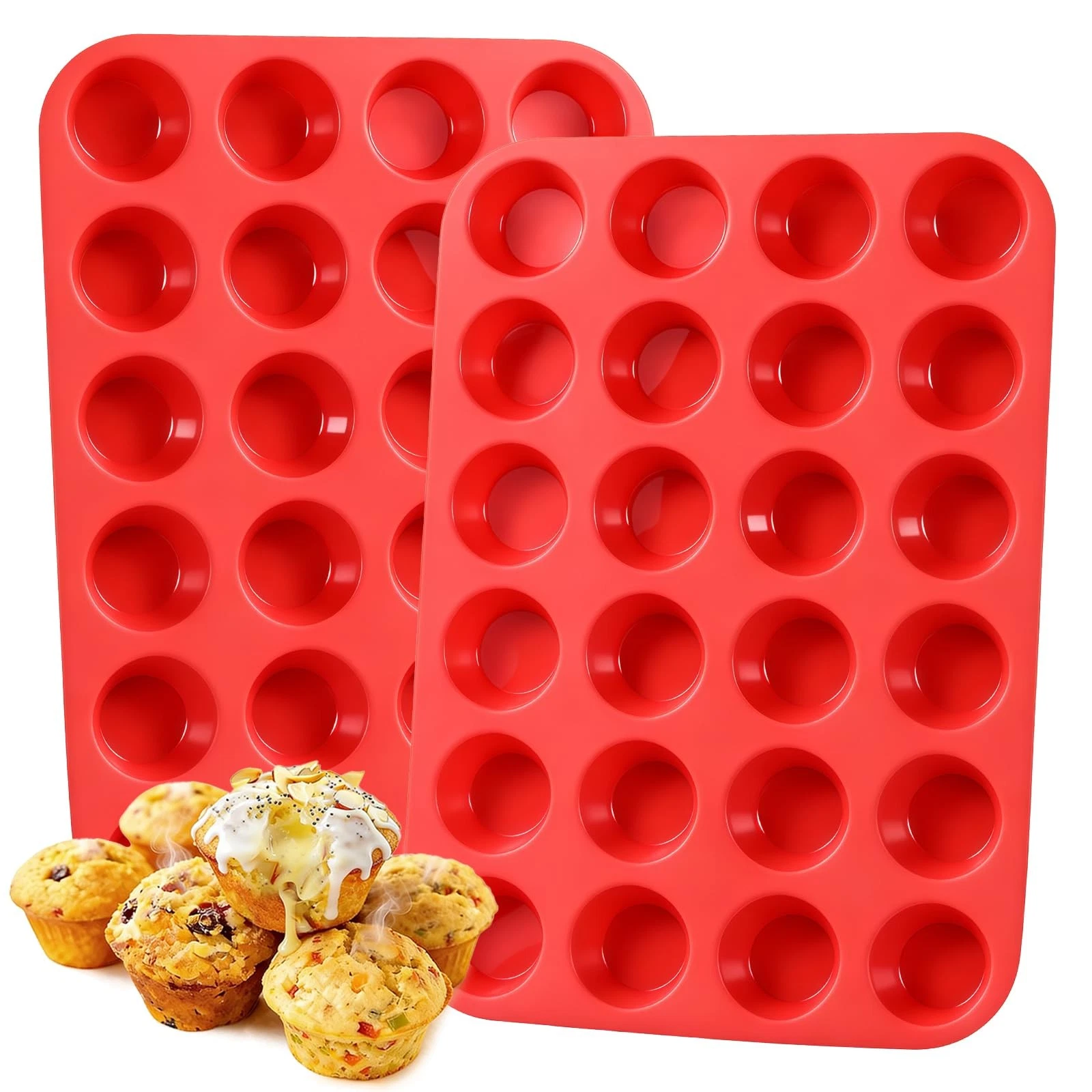 Silicone Mini Muffin Pan, 24 Cups Mini Cupcake Pans Silicone Muffin Tin for B...