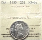 1955 Canada 25 cents ICCS graded MS-64