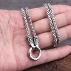 Nordic Viking Rune Open Round Clasp Pendant Necklace Stainless Steel Men Jewelry