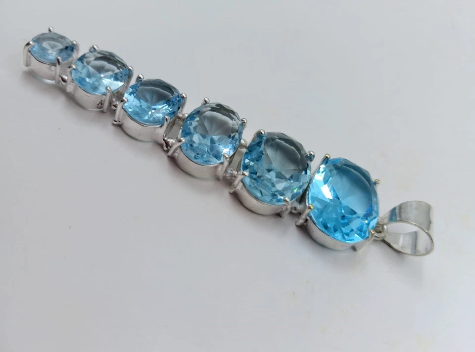 Colgante de aguamarina hecho a mano - Joyería enchapada en plata | Regalo de piedra de nacimiento de marzo Foto 3 de 3