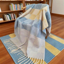 Image of Plaid Check Sofa Throw Blanket Soft Couch Bed Cover with Tassels 127x176cm