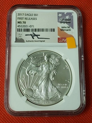 2017 American Silver Eagle NGC MS70 Mercanti Signed
