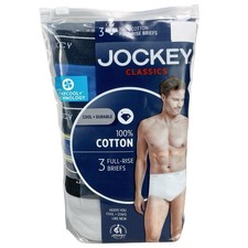 Jockey Classics 100 Cotton Men's Full-Rise Briefs Underwear 3-Pack 