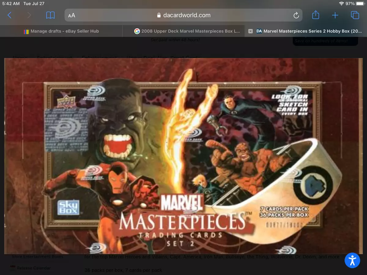 2008 Upper Deck Marvel Masterpieces Series 2 Individual Cards Complete Your Set
