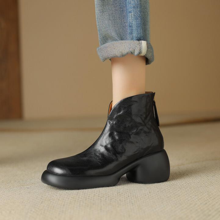 SAOLA Mocassino donna punta rotonda cerniera posteriore zip top alto in pelle Creeper Oxford