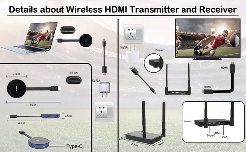 1080P Wireless HDMI Transmitter Receiver 5GHz 164ft Plug & Play for Streaming - Picture 4 of 12