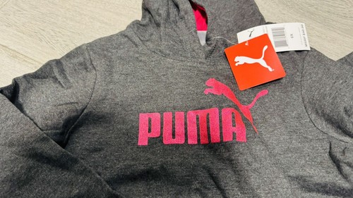 PUMA Hoodie Charcoal Grey Pullover Kids Glitter Logo Size 4 - Picture 3 of 4