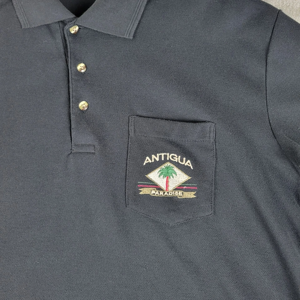 Antigua Paradise Souvenir Polo Shirt Mens XL Black Antigua by Caribbean - Image 2 of 4