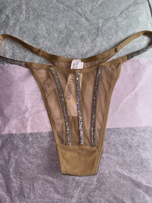 VICTORIAS SECRET SEXY SHEER MESH SHINE STRAP Thong Panty S M L XL toffee COLORS