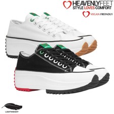 Heavenly Feet Womens Platform Trainers Black White Chunky Sole Lace Up Strata