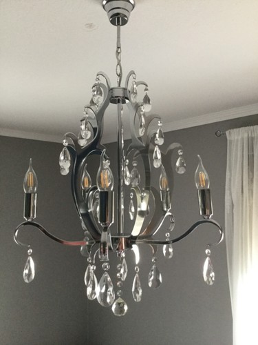 moderner Kronleuchter Lüster 5 flammig Chrom echter Glasbehang