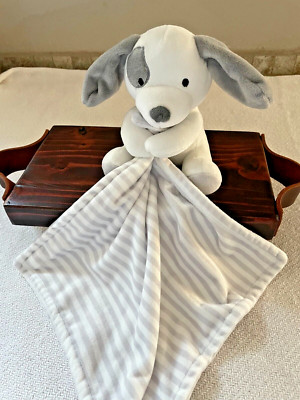 Puppy Dog Lovey Blanket White Grey Gray Eye Patch Striped Blanket Rene Rofe