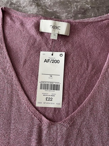 NEXT Sparkly Fine Knit Pink Cold Shoulder Jumper Size 14 - Picture 7 of 12