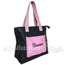 Gymnastics Girls Large Dance Swim Tote Bag Black Pink Vinyl Leather Mesh Pockets