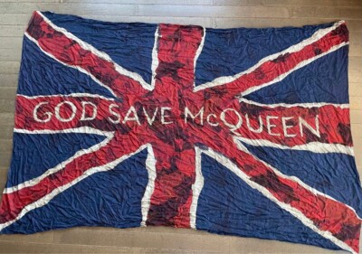 Alexander McQueen Union Jack Scarf GOD SAVE McQUEEN Silk Red Blue