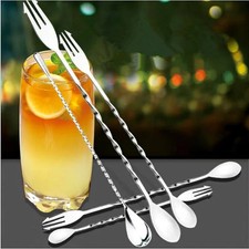 Cucchiaio da Bar Filettato in Acciaio Inox per Swizzle Stick Caffè Cocktail Mojito Vino