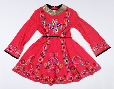 Celtic dance costume girl's dress + cape Irish step red hand-embroidered sequins
