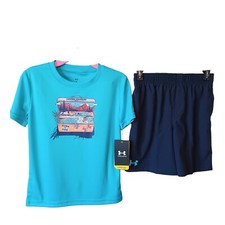 Under Armour Shorts Set 6 Boys Blue Surf Fishing Design UPF 50
