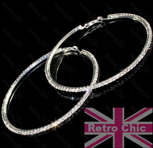 XXL BLING Enormes Pendientes de Aro Gran Tamaño 80mm Plata Estrás CRISTAL AUSTRIACO - Imagen 2 de 7