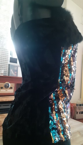 🍹Extravagantes Mini Cocktailkleid S/36 Bunt Pailetten Ärmellos Strick Party - Bild 6 von 18