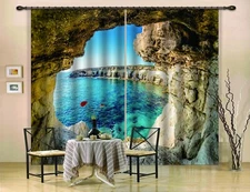 3D Cave Blue Lake ZHUA2661 Photo Curtain Window Blockout Fabric Amy 2023
