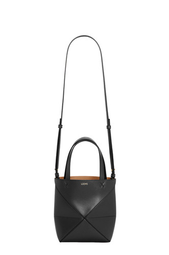 LOEWE Puzzle Mini Fold $1990 Black Shiny Leather Tote Bag New & Authentic