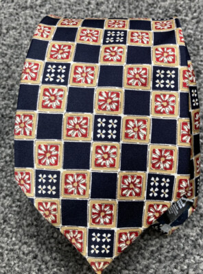Havanna Krawattenhalter dunkelmarine/orange Blumenmuster kariert Polyester Krawatte 3,5'' breit 56'' lang