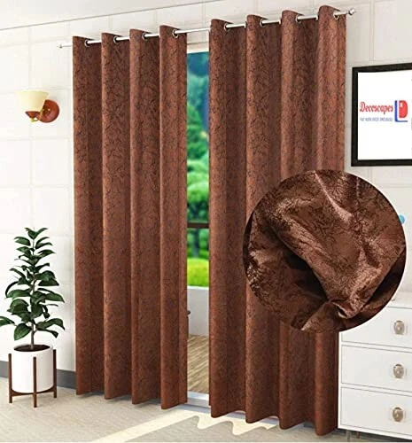 Pack Of 2 Luxurious Velvet Room Darkening Curtains for Door Mud Brown 7 Ft
