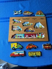 Vintage 1970s Fisher Price Wooden Puzzle VEHICLES 508 Toddler Peg 8 Pieces