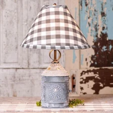 Paul Revere Tin Lamp with Gray  Shade in distressed weathered Zinc - SALE