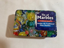 Tin Of Marbles Contains 60 Traditional Glass Marbles